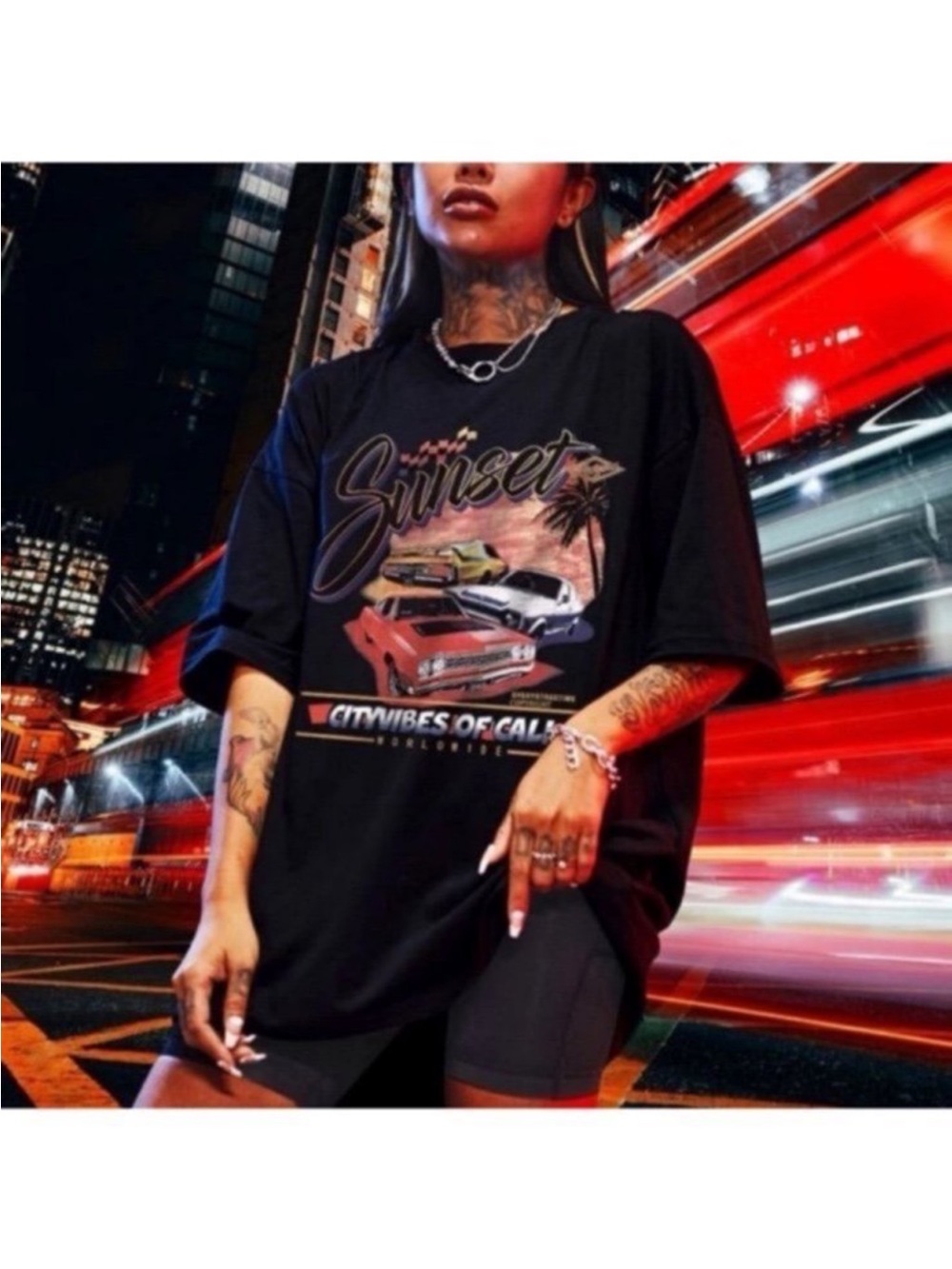 SHEIN Black Sunset Graphic Short Sleeve Tee